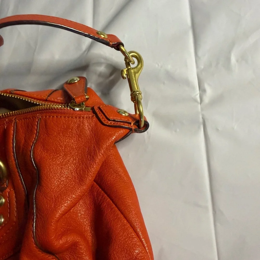 Coach Womens Kristin Sage Satchel Bag F19247 Orange Pebbled Leather Large Boho